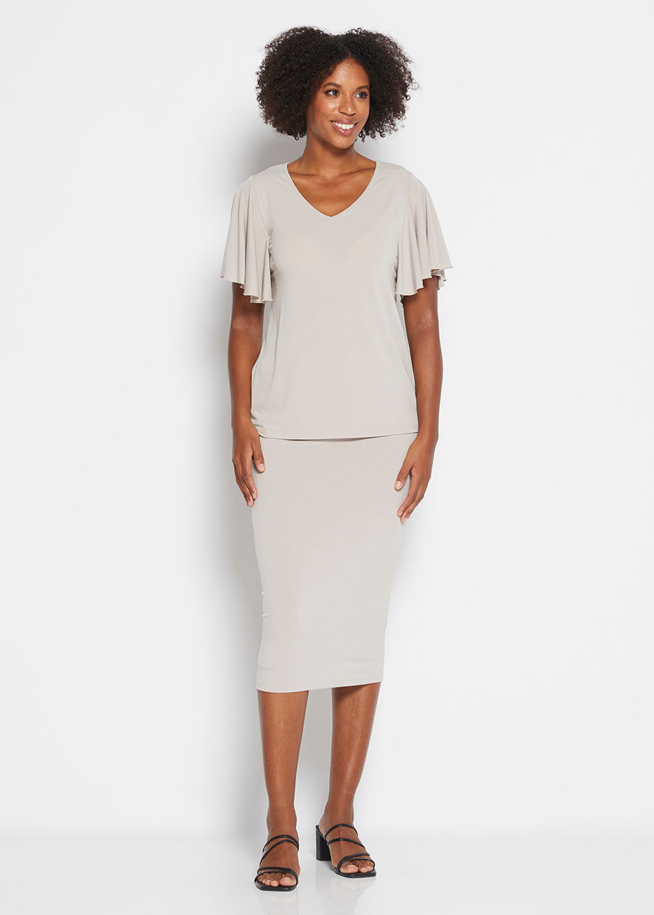 Tina jersey Midi Tube Skirt in Champagne
