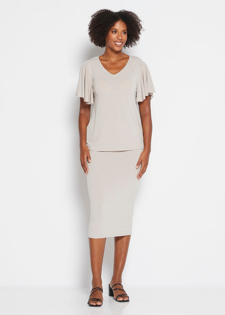 Tina jersey Midi Tube Skirt in Champagne