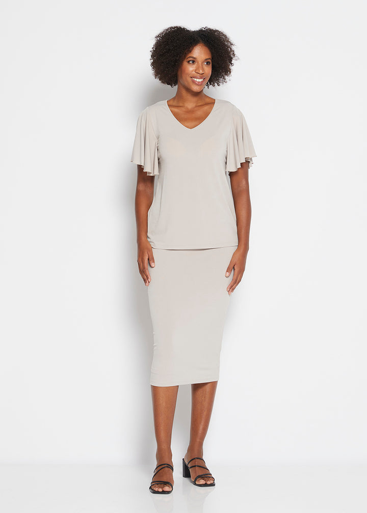 Tina jersey Midi Tube Skirt in Champagne