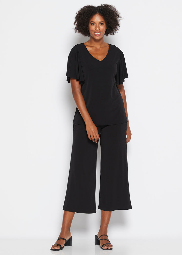 Wing Jersey Reversible Flutter Top in Black