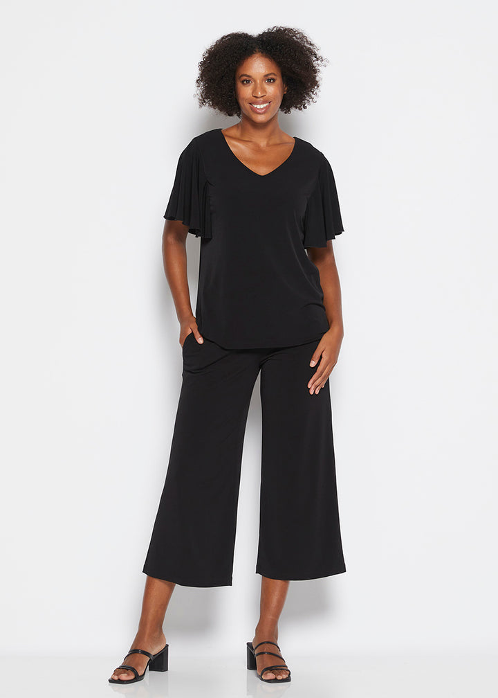 Wing Jersey Reversible Flutter Top in Black