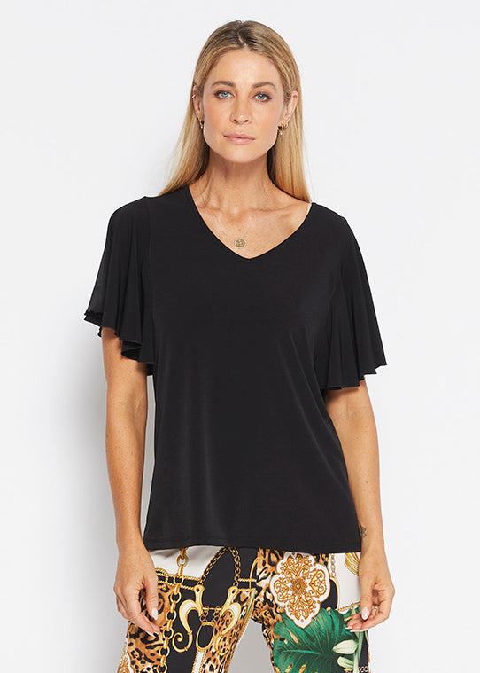 Wing Jersey Reversible Flutter Top in Black