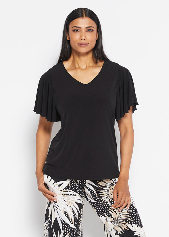 Wing Jersey Reversible Flutter Top in Black