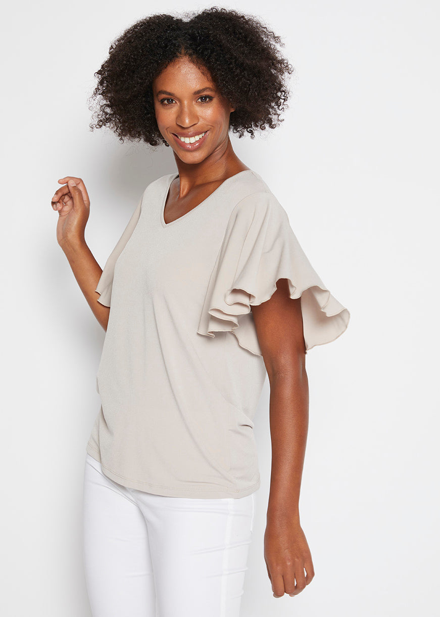 Wing Jersey Reversible Flutter Top in Champagne