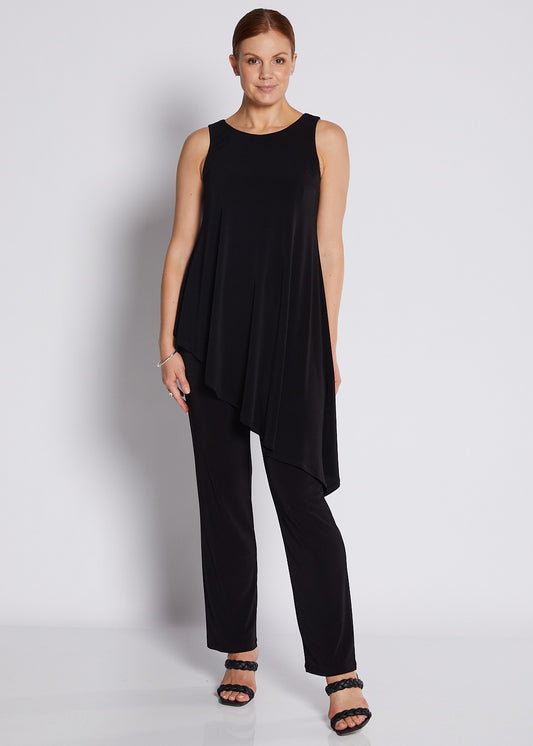Jersey Sleeveless Asymmetric Long Line Top in Black
