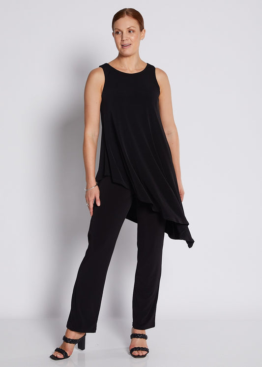 Jersey Sleeveless Asymmetric Long Line Top in Black