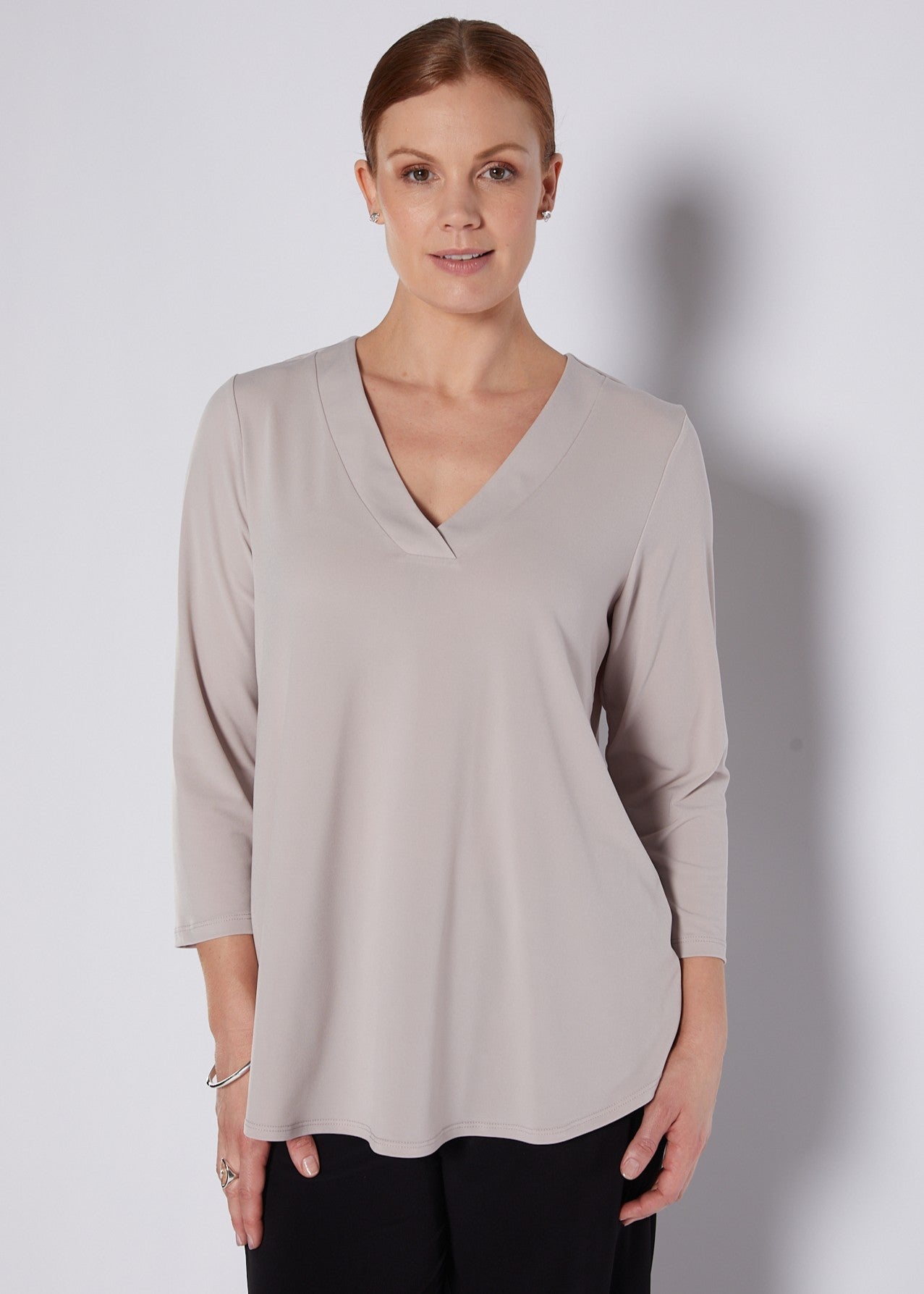 Jersey V Neck Swing Top in Neutral