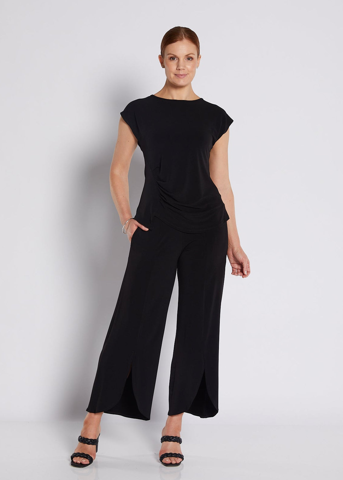 Jersey Tuck detail Top in Black