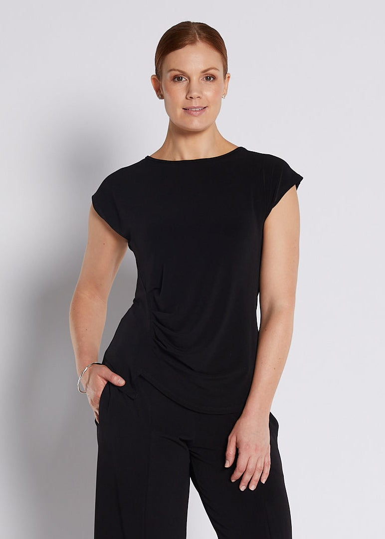 Jersey Tuck detail Top in Black