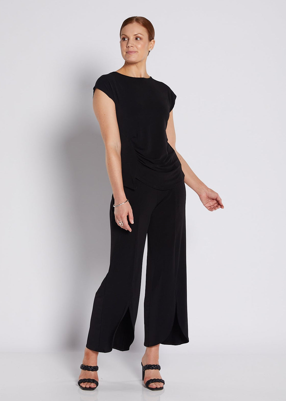 Jersey Tuck detail Top in Black