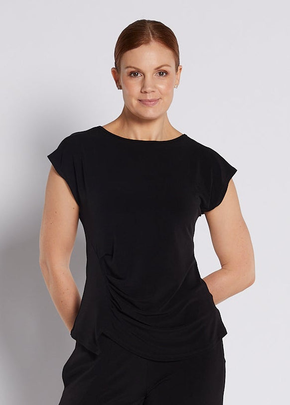 Jersey Tuck detail Top in Black
