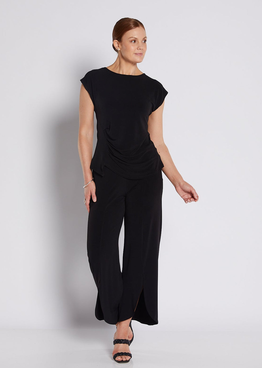 Jersey Tuck detail Top in Black
