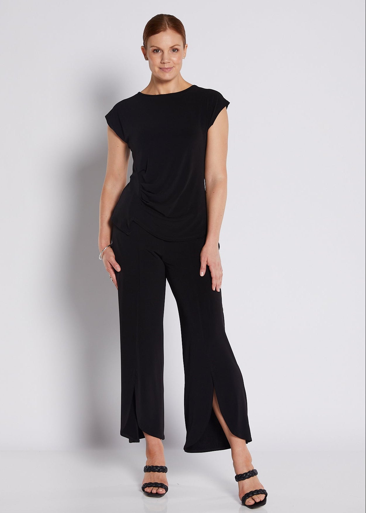 Jersey Tuck detail Top in Black