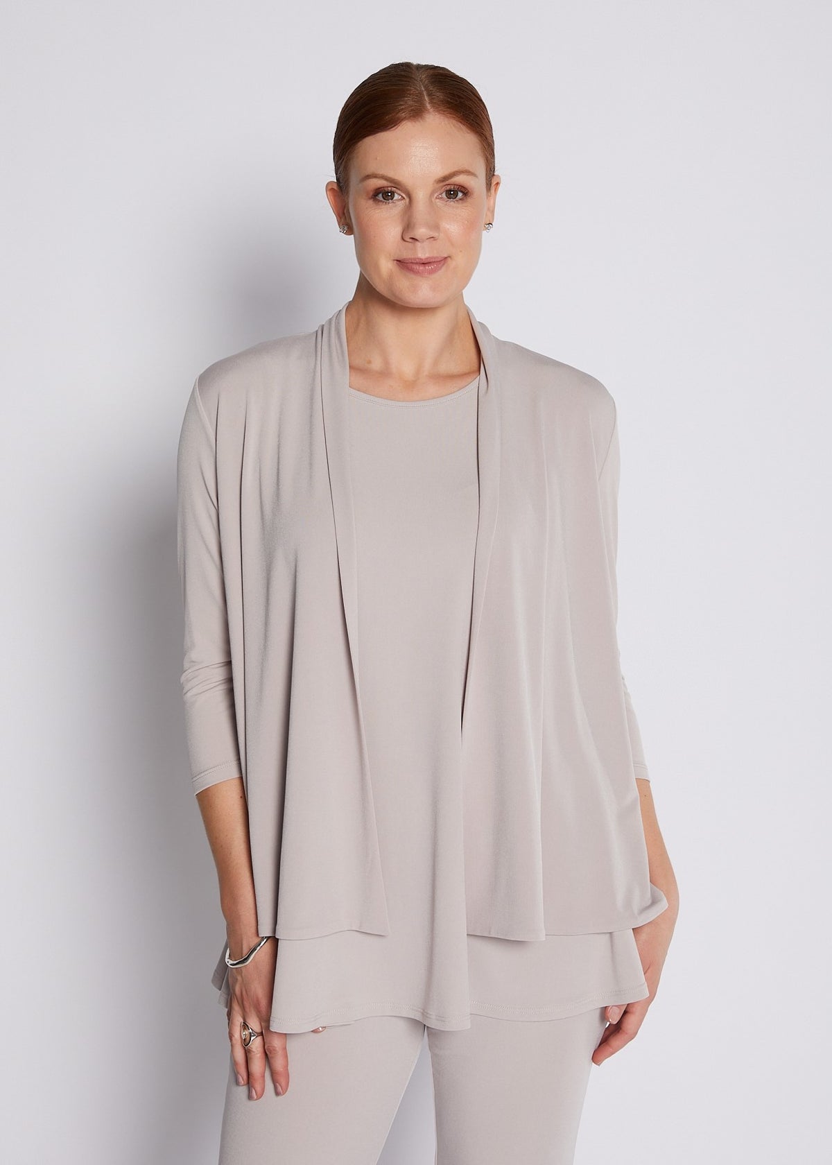 Jersey 3/4 Sleeve Swing Jacket in Neutral Champagne