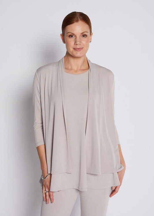 Jersey 3/4 Sleeve Swing Jacket in Neutral Champagne