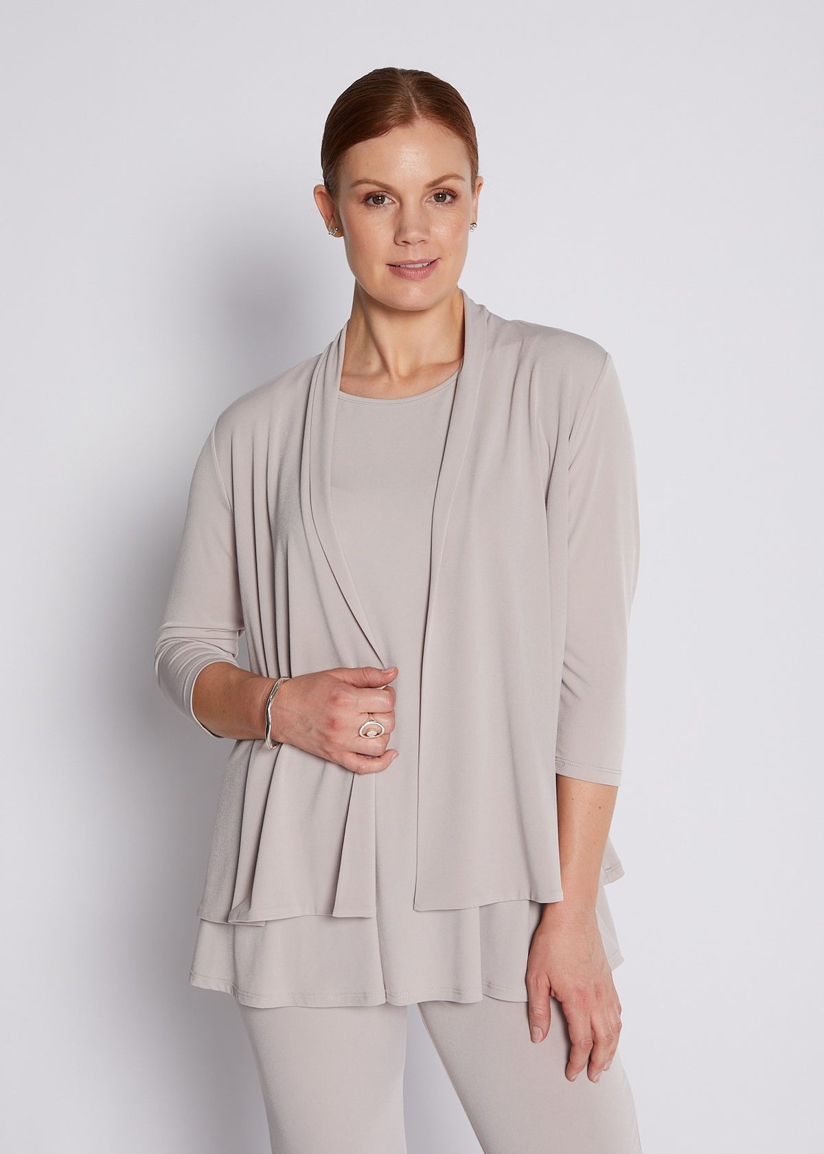 Jersey 3/4 Sleeve Swing Jacket in Neutral Champagne