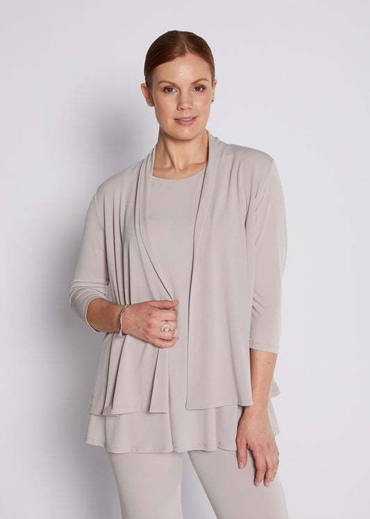 Jersey 3/4 Sleeve Swing Jacket in Neutral Champagne