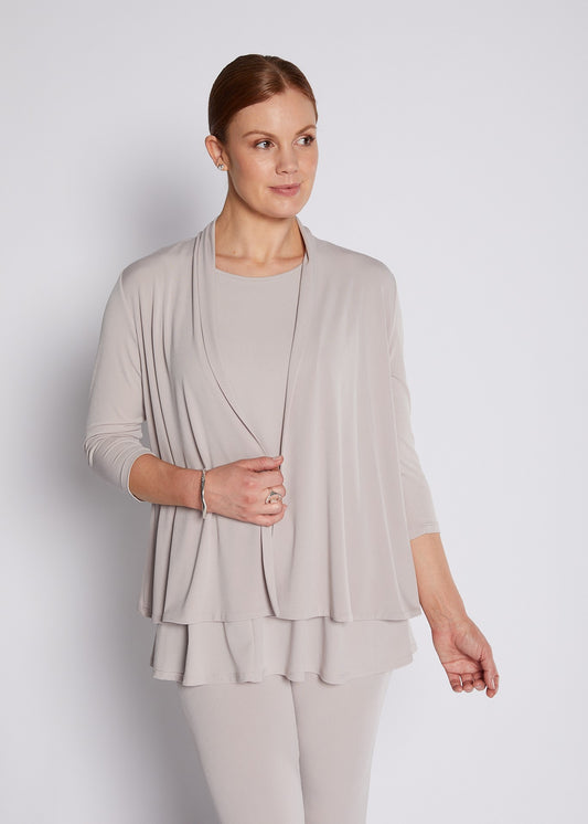 Jersey 3/4 Sleeve Swing Jacket in Neutral Champagne