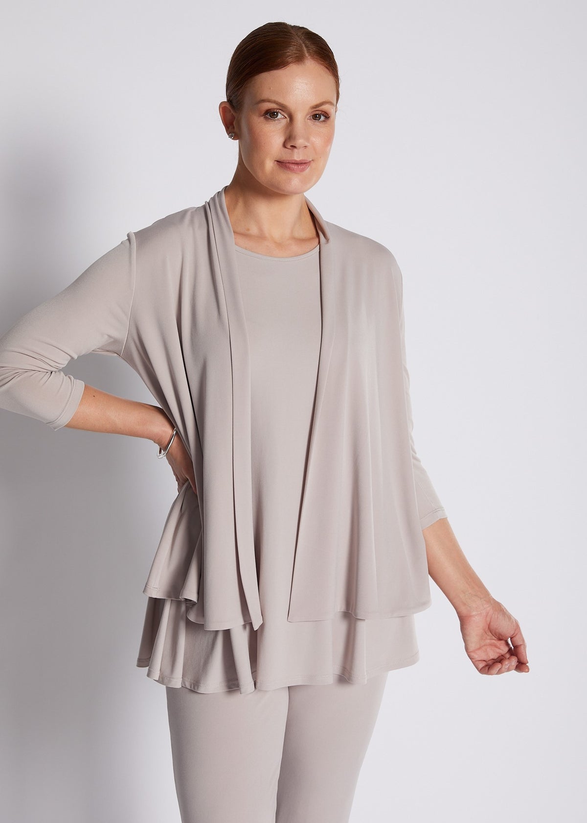 Jersey 3/4 Sleeve Swing Jacket in Neutral Champagne