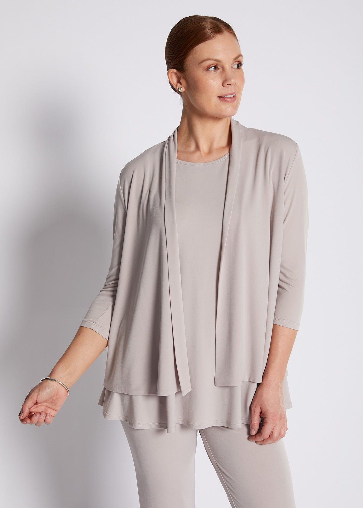 Jersey 3/4 Sleeve Swing Jacket in Neutral Champagne