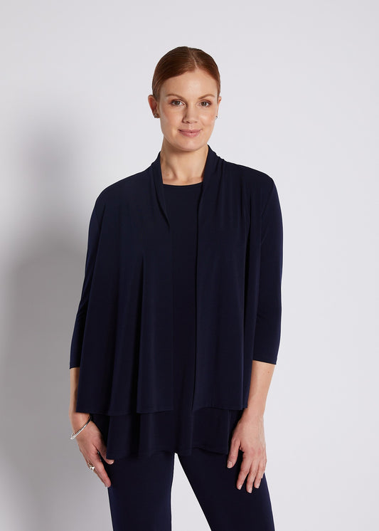 Jersey 3/4 Sleeve Swing Jacket in Navy