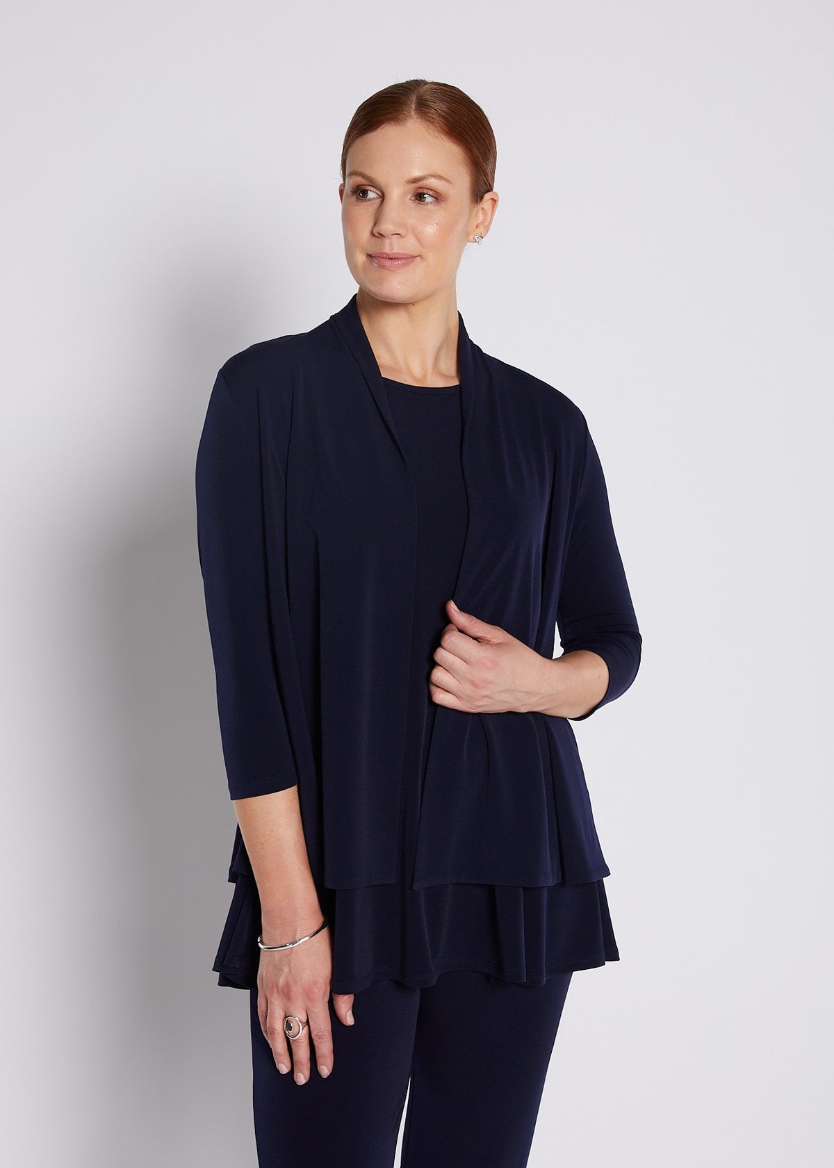 Jersey 3/4 Sleeve Swing Jacket in Navy