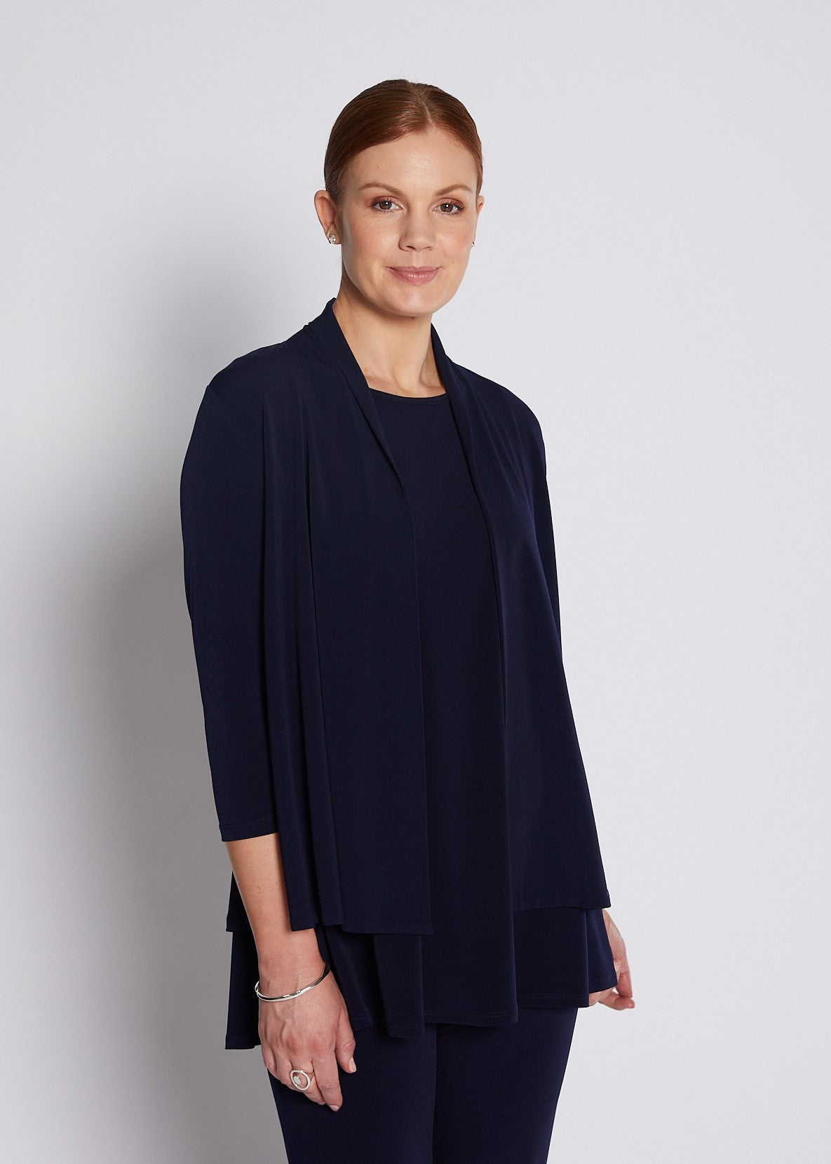 Jersey 3/4 Sleeve Swing Jacket in Navy
