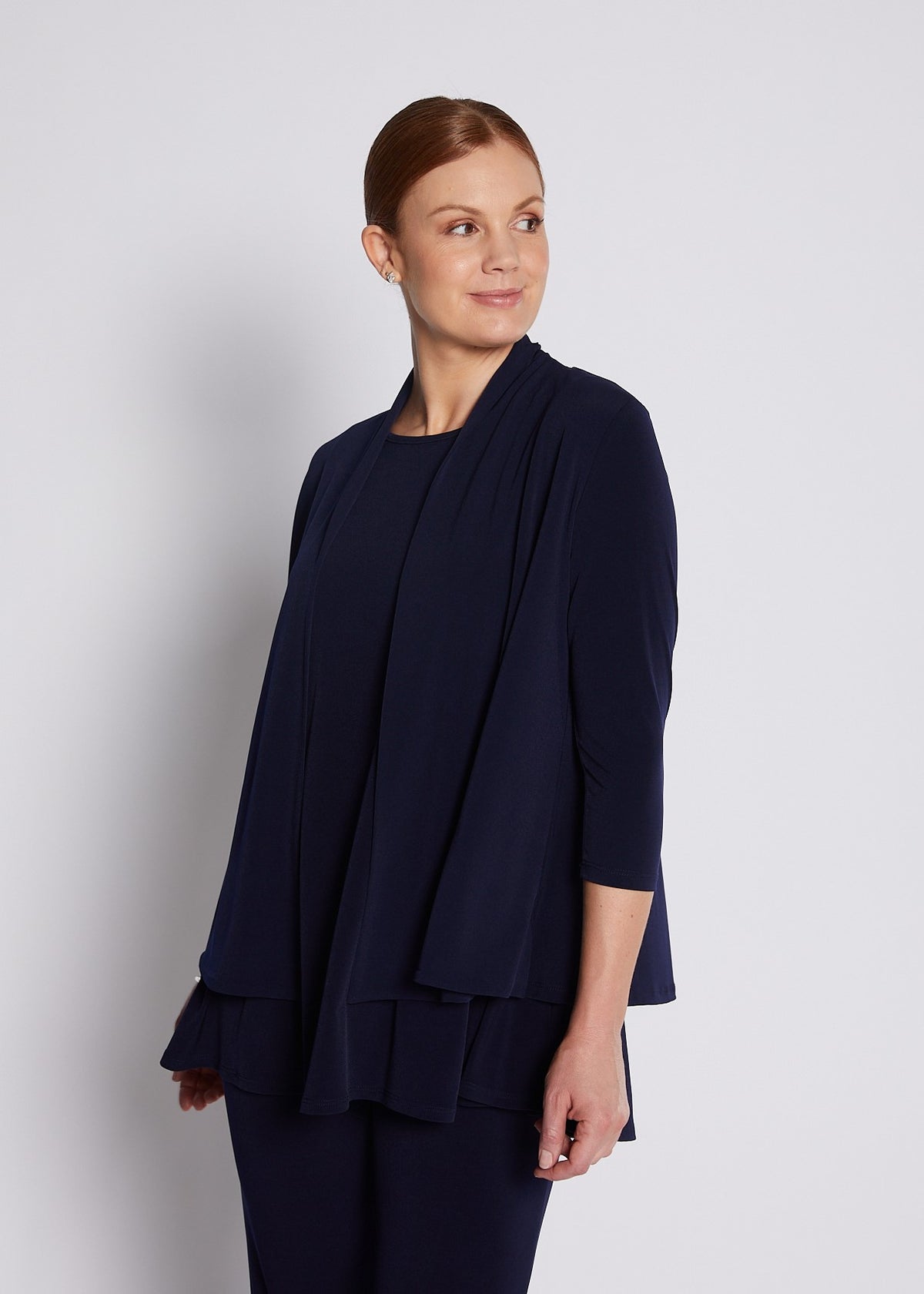 Jersey 3/4 Sleeve Swing Jacket in Navy