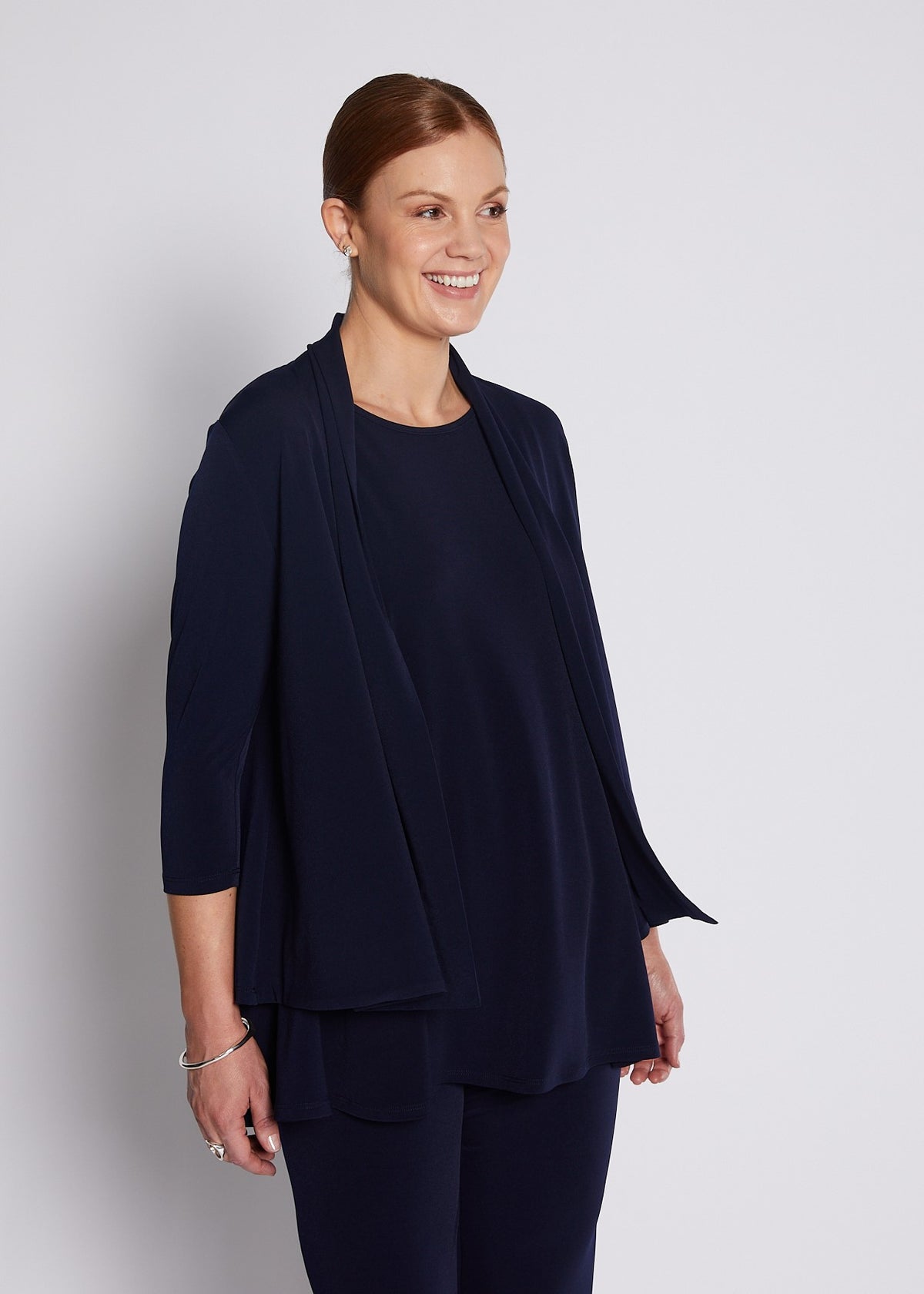 Jersey 3/4 Sleeve Swing Jacket in Navy