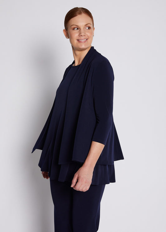 Jersey 3/4 Sleeve Swing Jacket in Navy