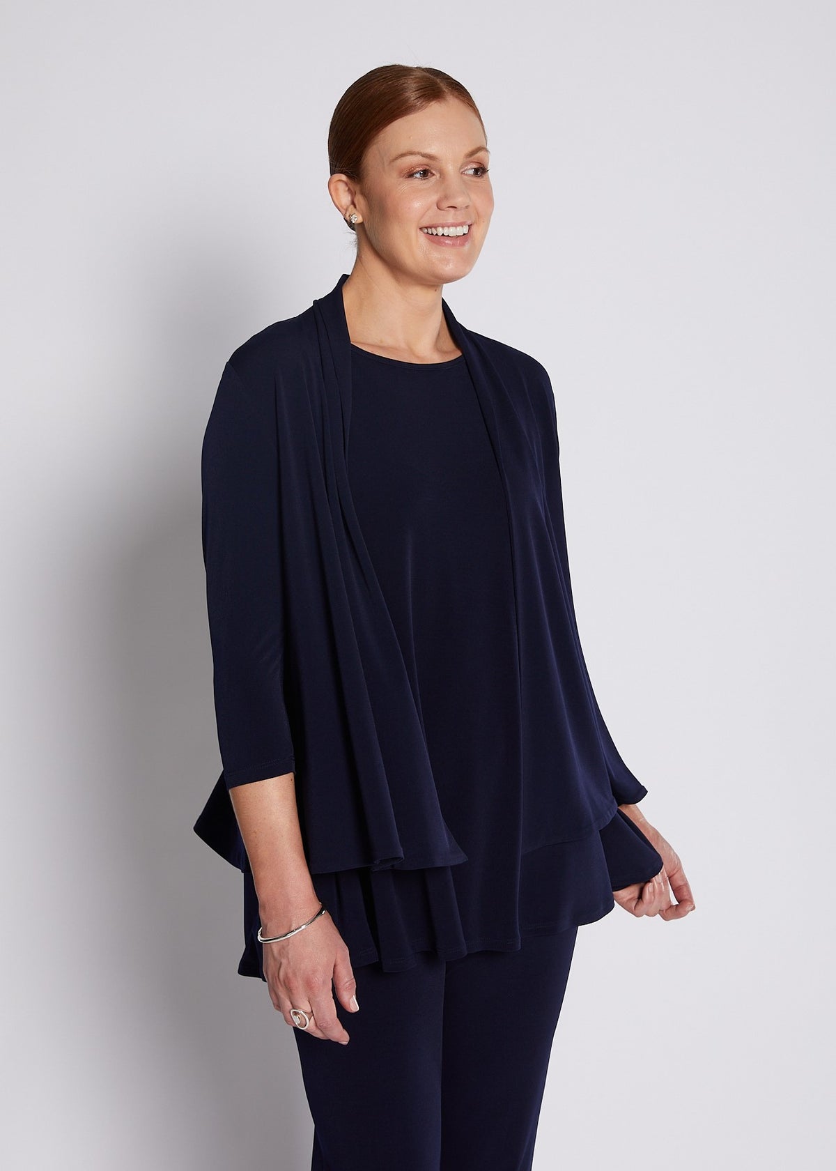Jersey 3/4 Sleeve Swing Jacket in Navy