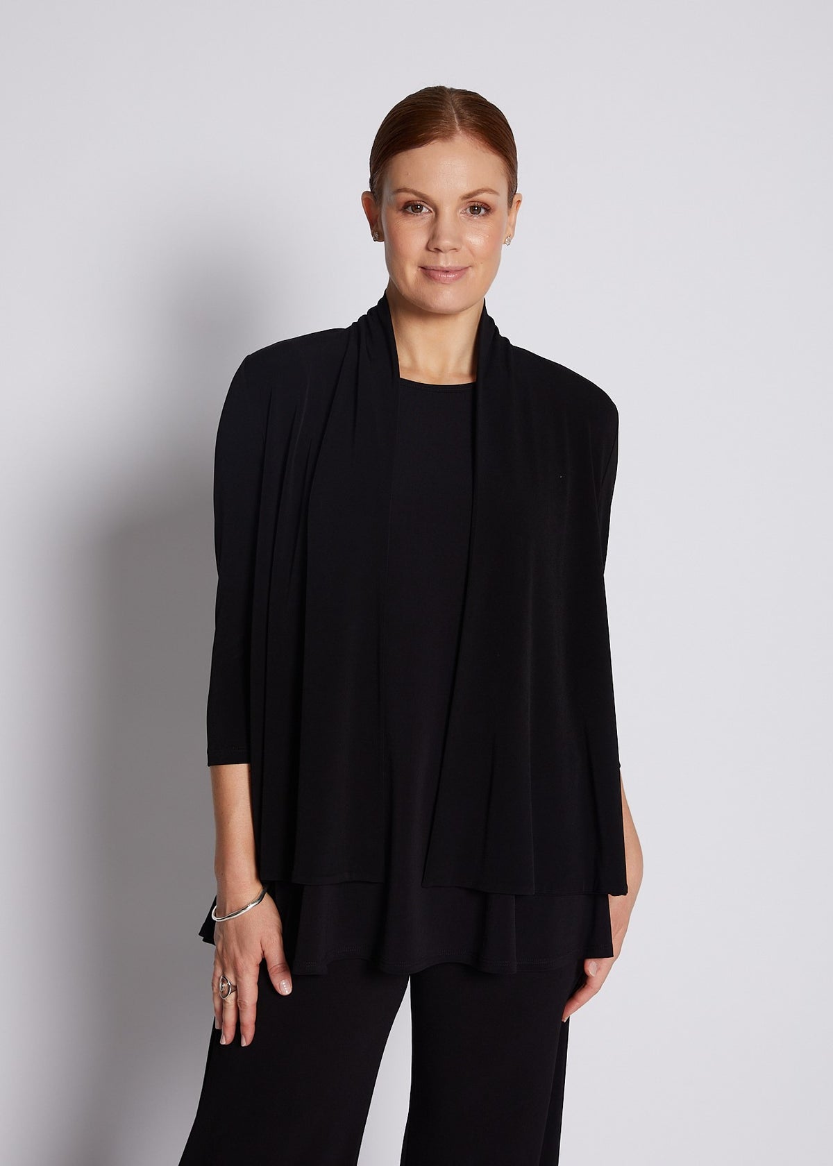 Jersey 3/4 Sleeve Swing Jacket in Black