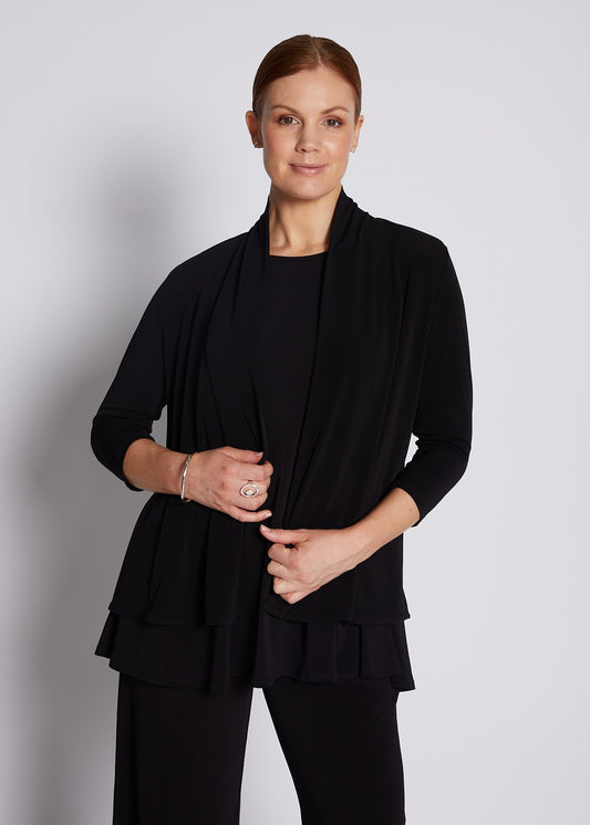 Jersey 3/4 Sleeve Swing Jacket in Black