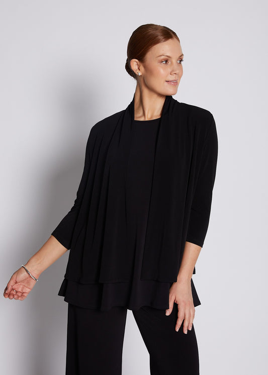 Jersey 3/4 Sleeve Swing Jacket in Black