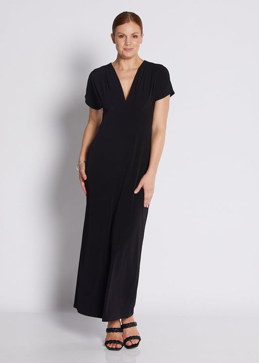 Jersey V Neck Plunge Maxi Dress in Black