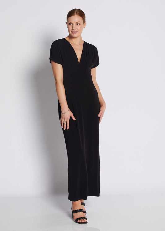 Jersey V Neck Plunge Maxi Dress in Black