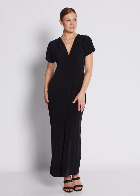 Jersey V Neck Plunge Maxi Dress in Black