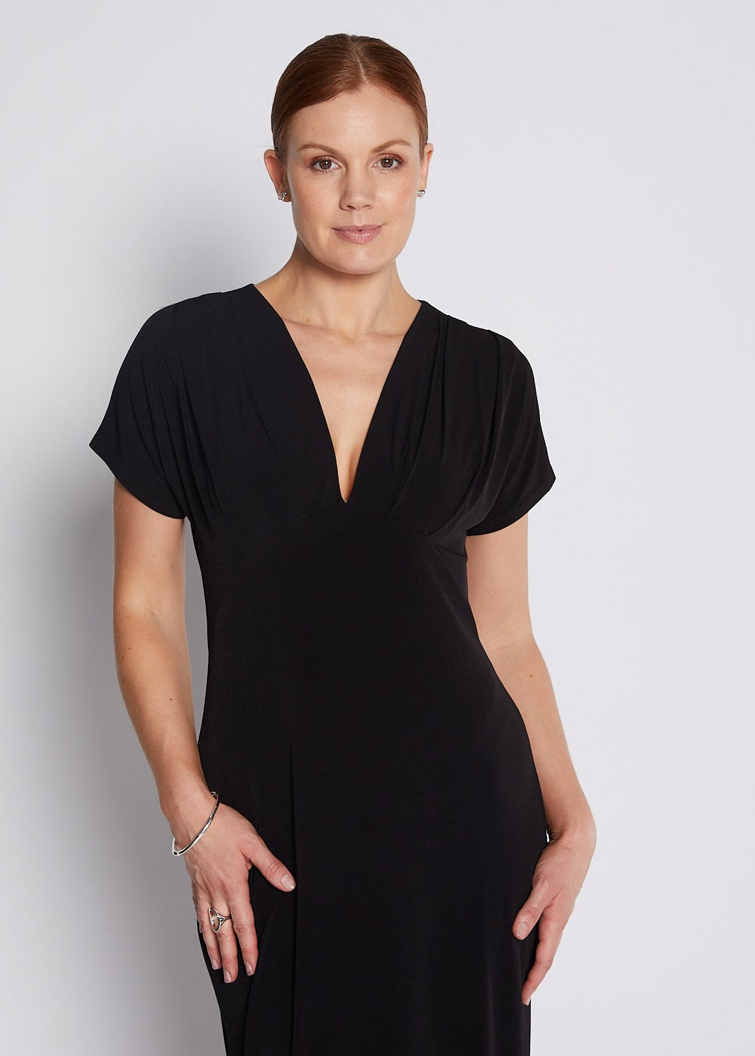 Jersey V Neck Plunge Maxi Dress in Black