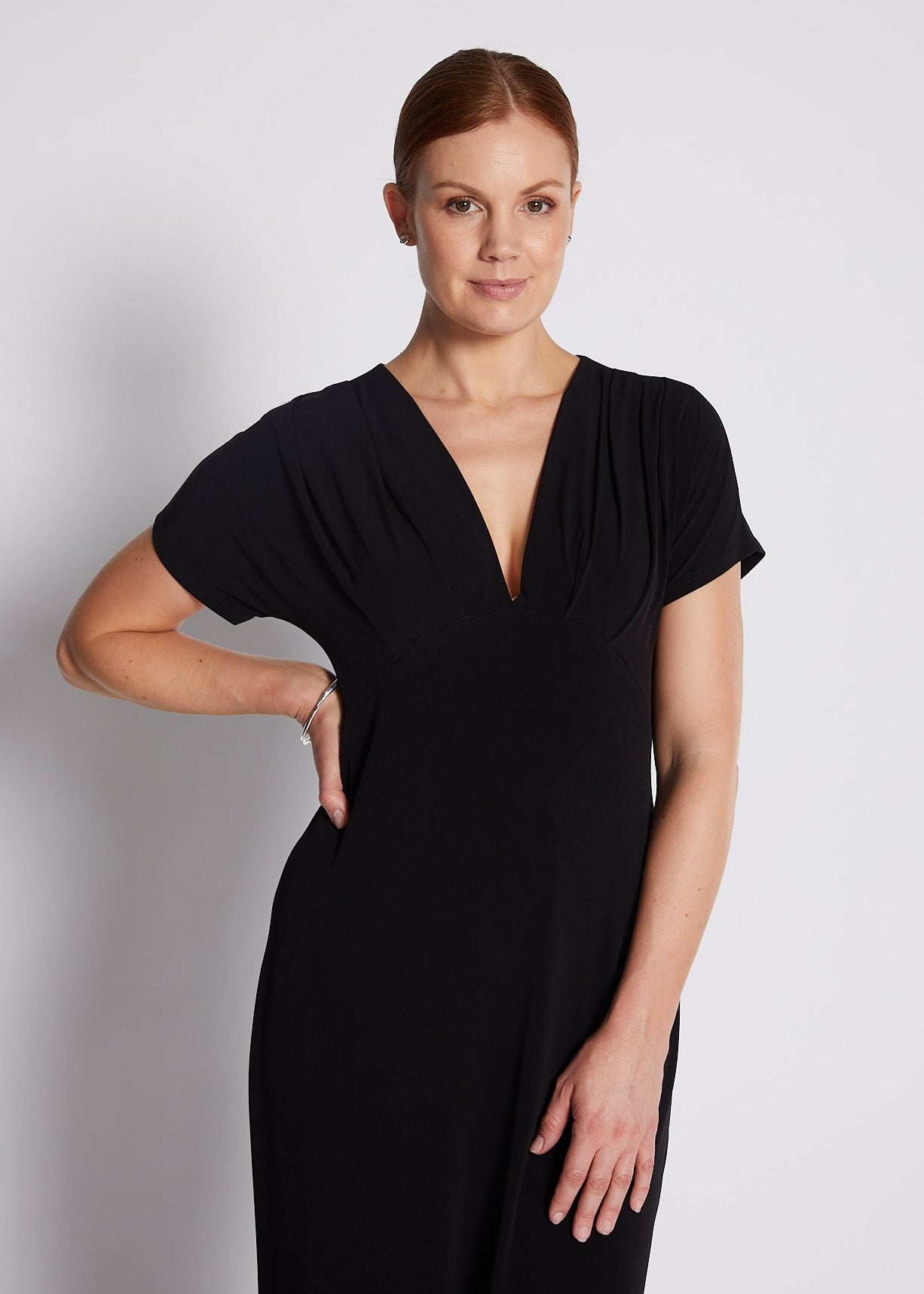 Jersey V Neck Plunge Maxi Dress in Black