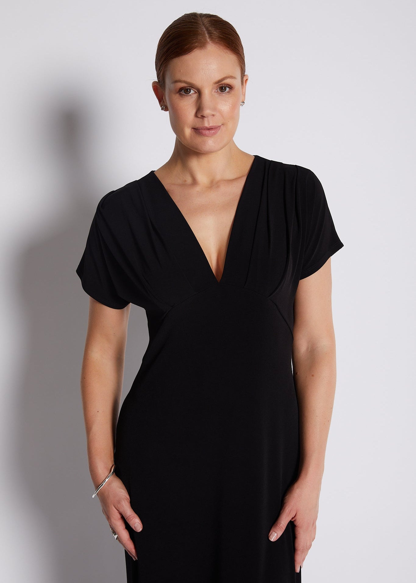 Jersey V Neck Plunge Maxi Dress in Black