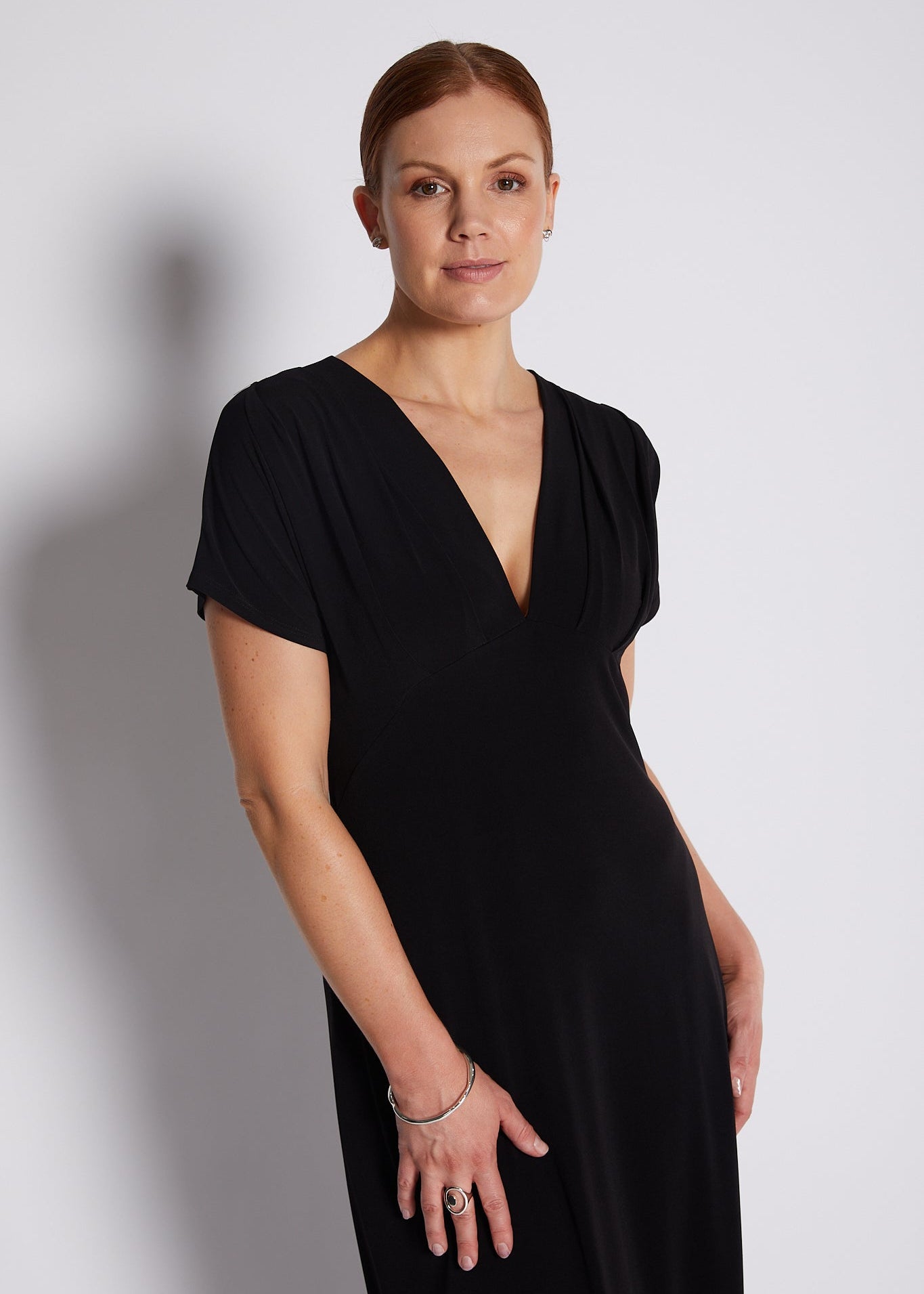 Jersey V Neck Plunge Maxi Dress in Black