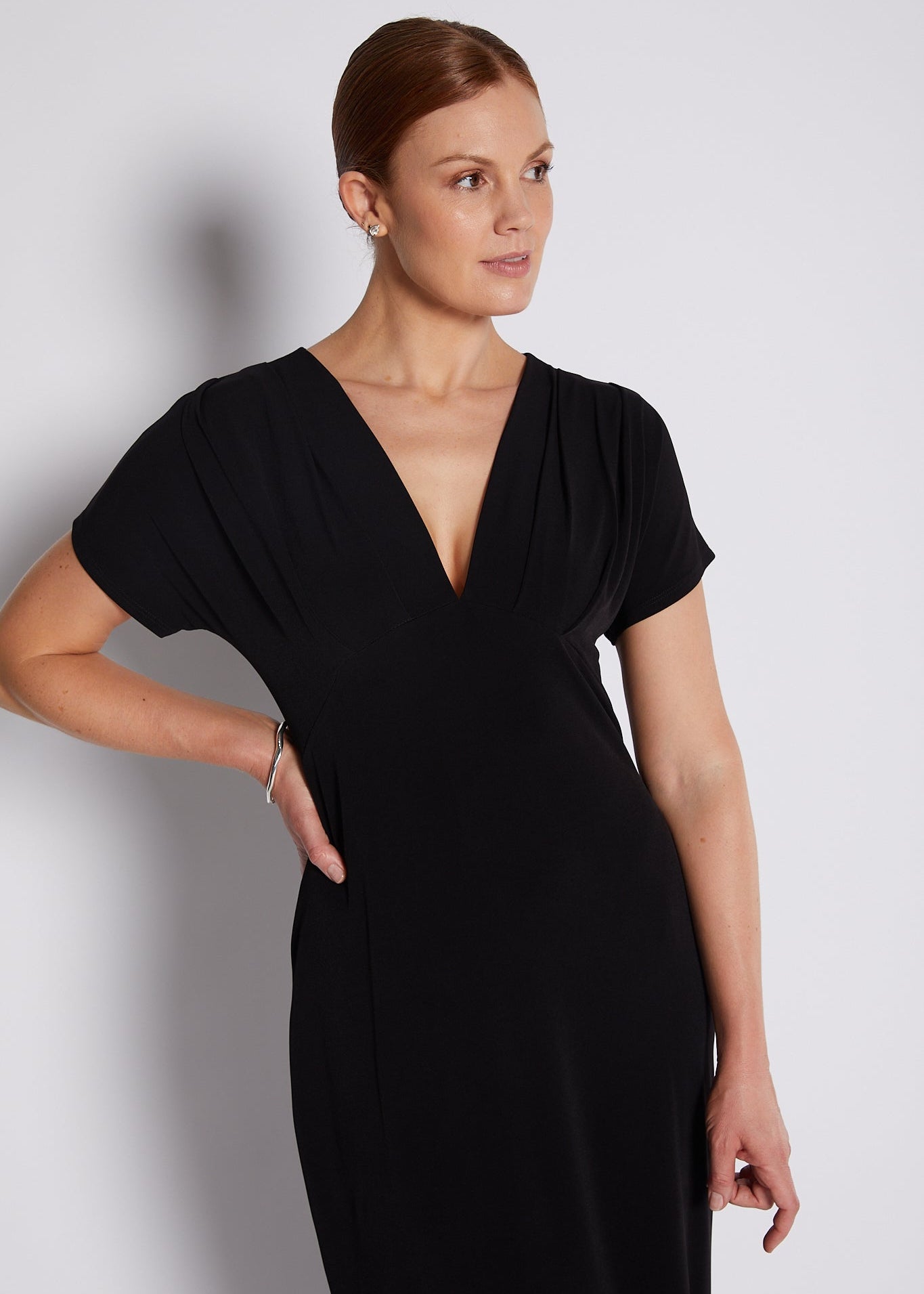 Jersey V Neck Plunge Maxi Dress in Black