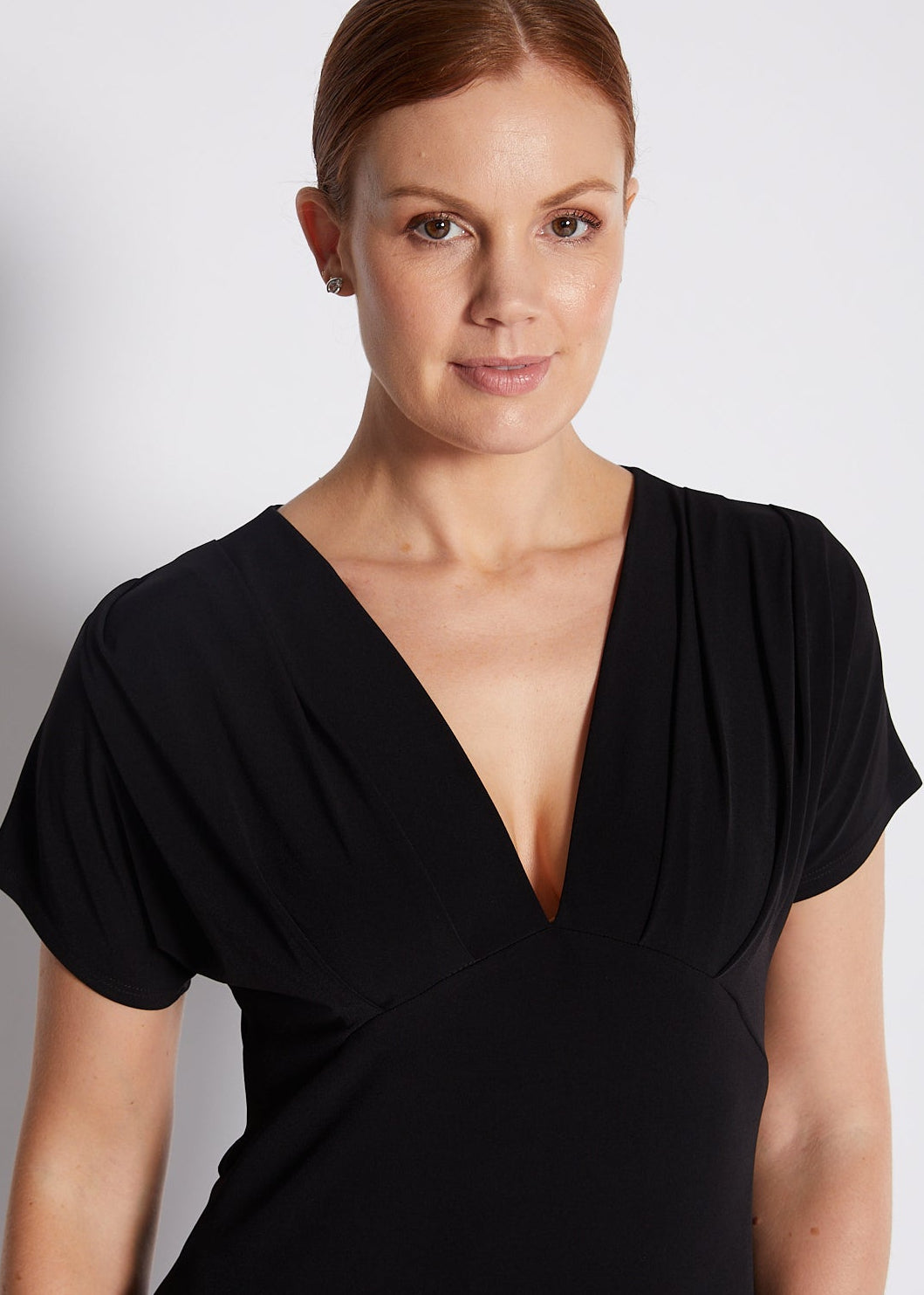 Jersey V Neck Plunge Maxi Dress in Black