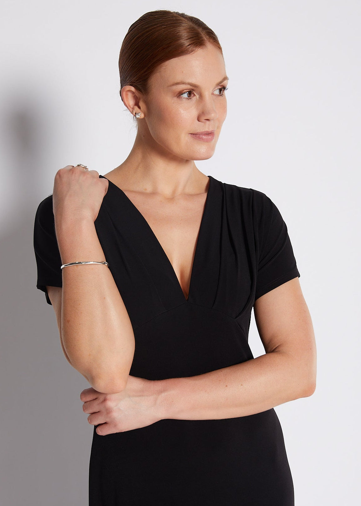 Jersey V Neck Plunge Maxi Dress in Black