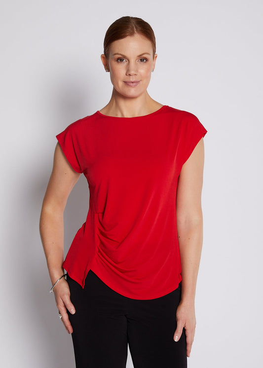 Jersey Tuck Detail Top in Red