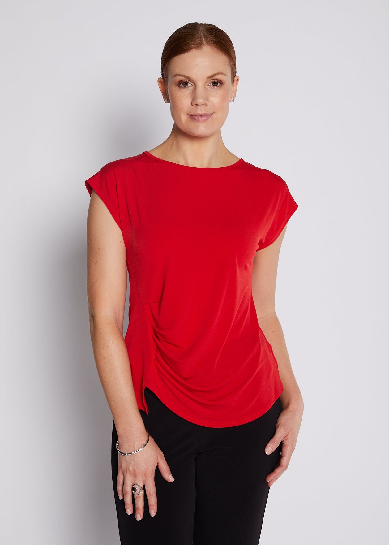 Jersey Tuck Detail Top in Red
