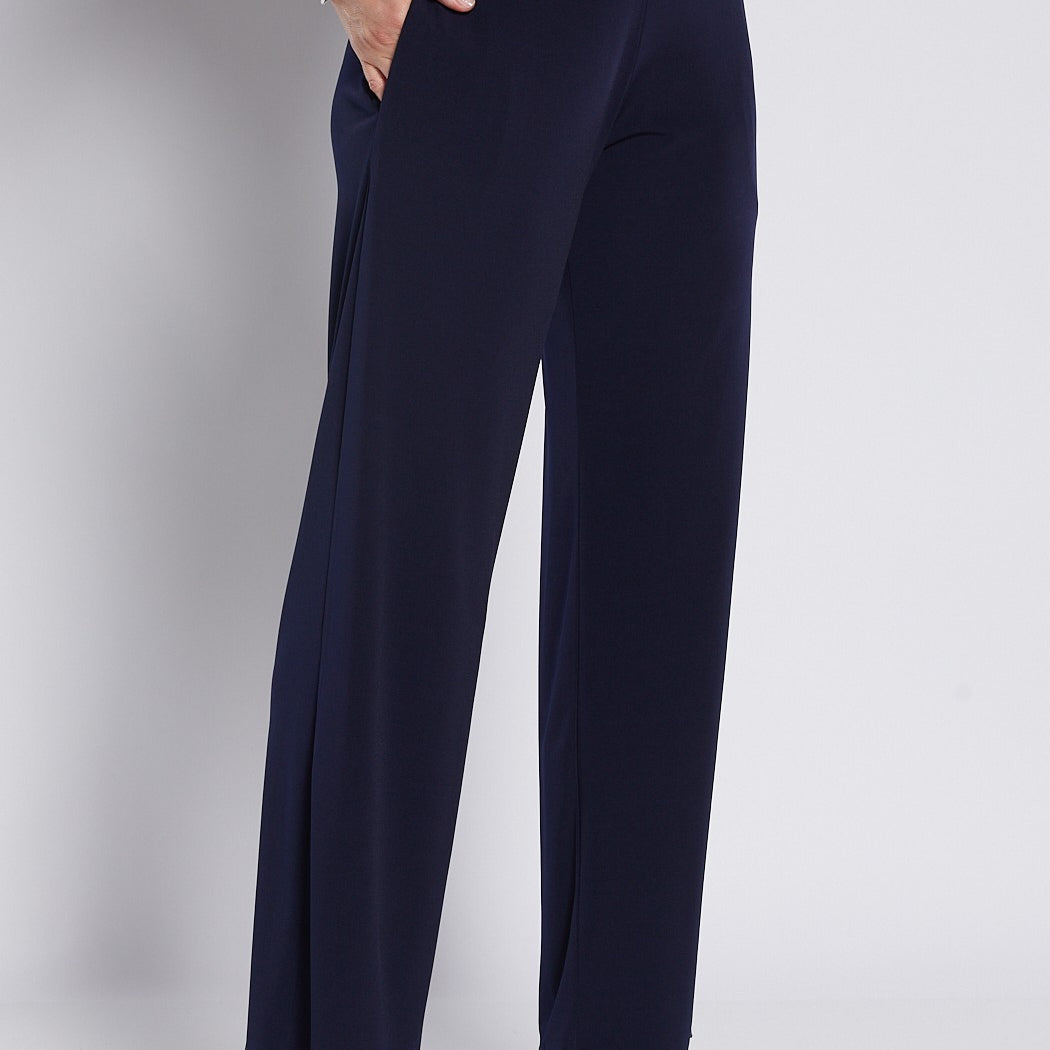 Jersey Wide Leg Pant with Pockets in Navy