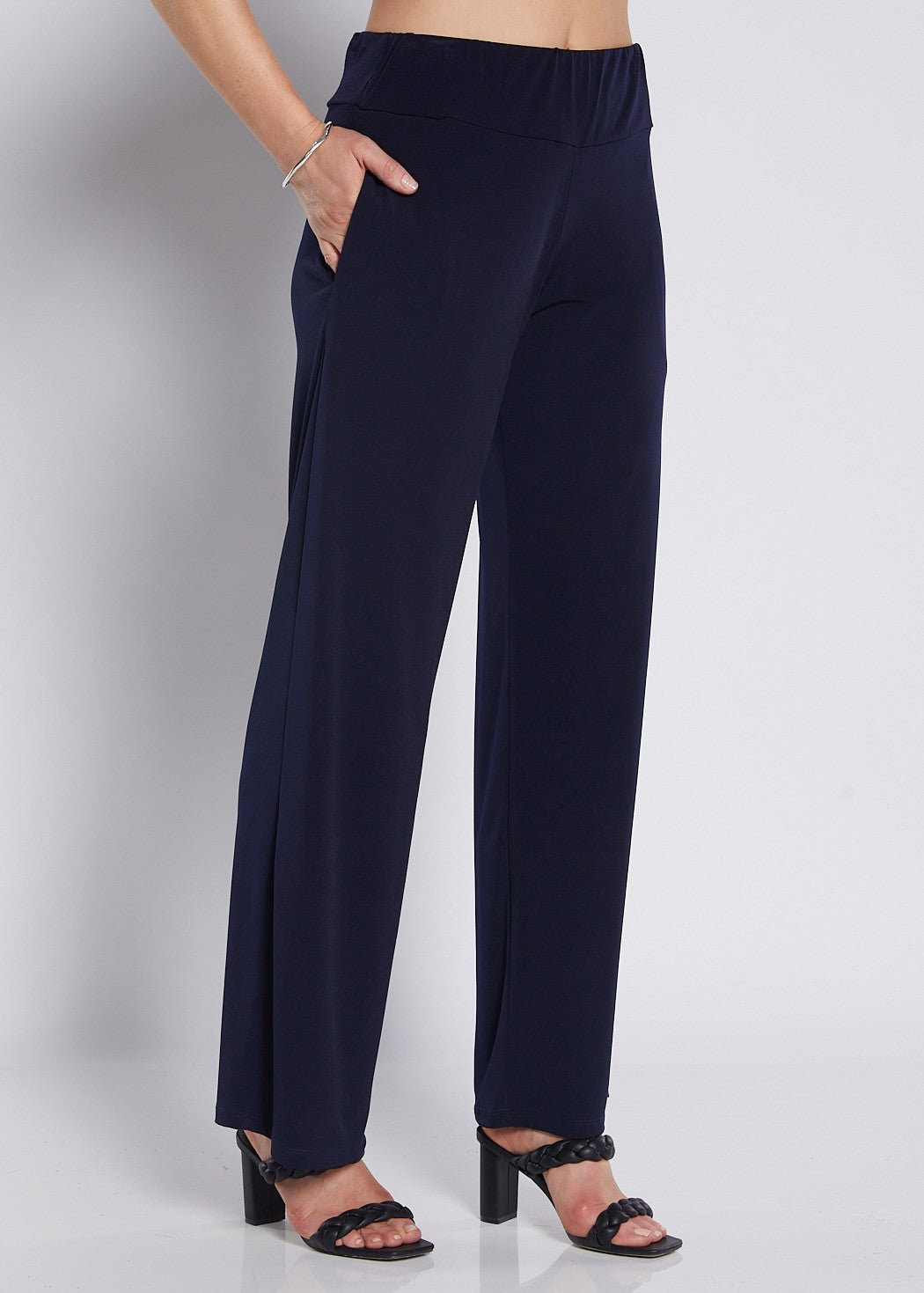 Jersey Wide Leg Pant with Pockets in Navy
