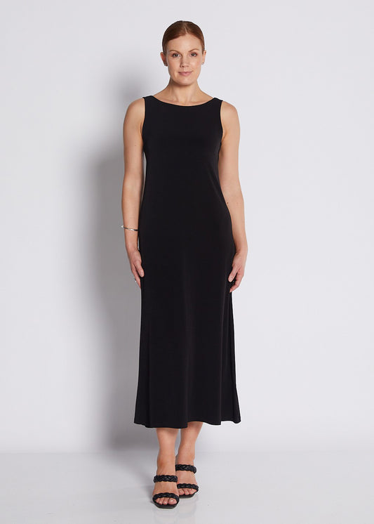 Jersey Reversible A Line Midi Dress in Black
