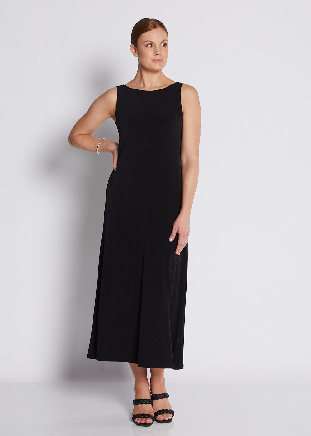 Jersey Reversible A Line Midi Dress in Black